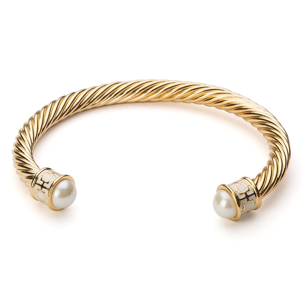 Halcyon Days Maya Cable Wire Cream & Gold Bracelet